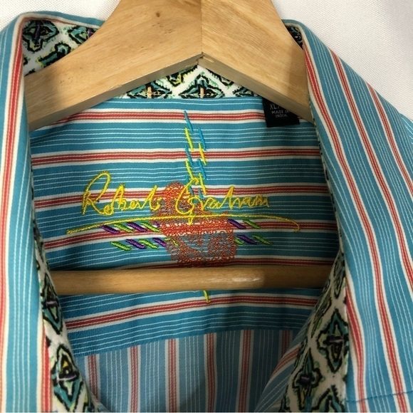 Robert Graham Blue & Orange Stripe Long Sleeve Button Down XL - Picture 4 of 5